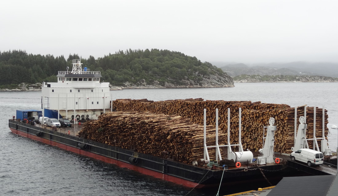 ROMSLIG «Skogplattformen» er 91 meter lang og 27 meter bred, og har plass til mellom 8.000 og 10.000 kubikkmeter tømmer. Det er også 13 sengeplasser ombord. (Foto: Helge Kårstad).