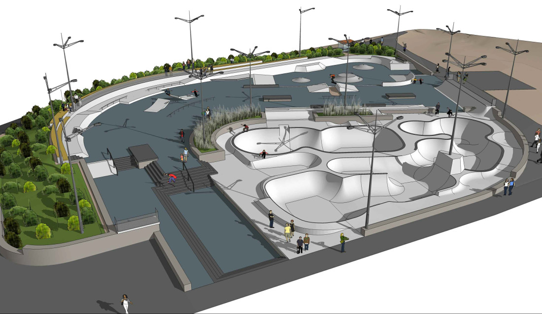 Slik vil Norges største skatepark bli. (Illustrasjon: Stavanger kommune).