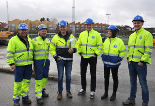Stangeland Maskin er klare for innsats: (F.v.) Per Magne Wold, Palmer Rørheim, Per Svendsen, Eivind Stranden, Ruth-Marie Nord-Varhaug og Bjørn Steine. (Foto: Stangeland Maskin).