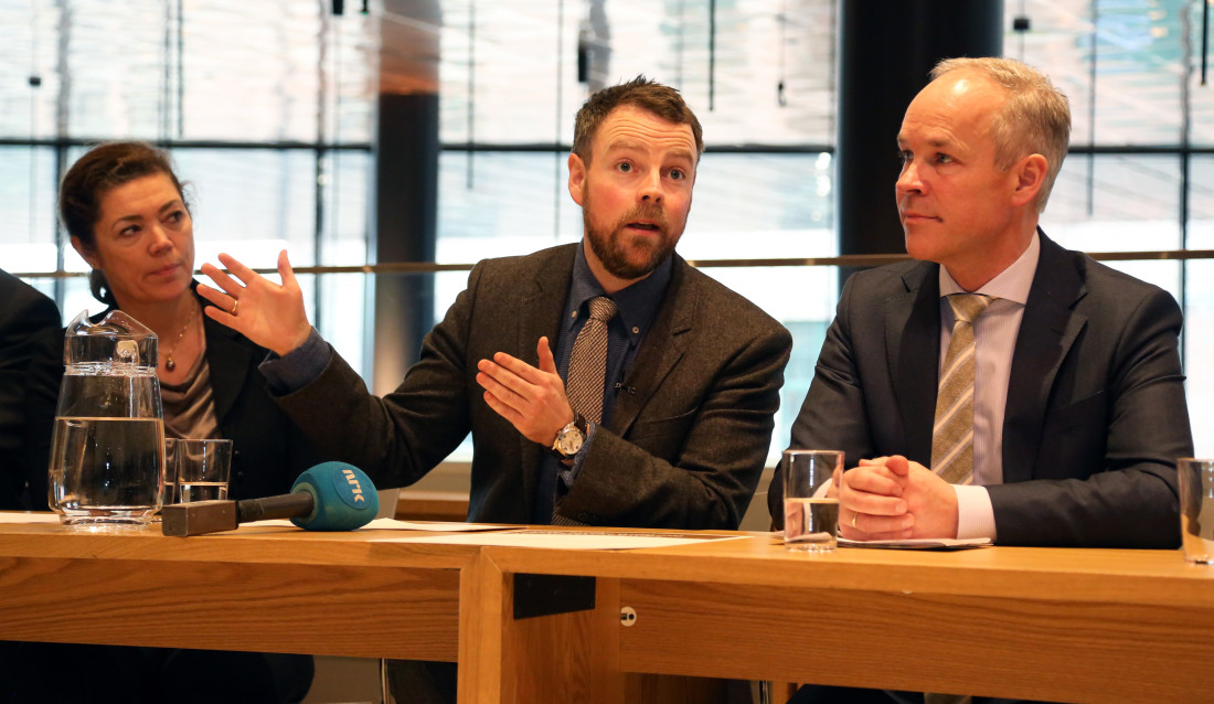 - Norge har et stort behov for fagarbeidere, sa kunnskapsminister Torbjørn Røe Isaksen, flankert av NHO-leder Kristin Skogen Lund og kommunal- og moderniseringsminister Jan Tore Sanner. (Foto: Runar F. Daler).