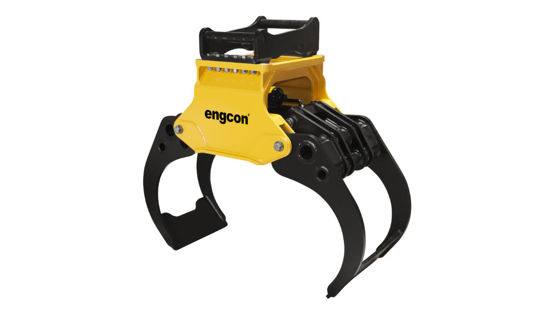 Den nye tømmerklypen, TGHD (Timber Grab Heavy Duty), er utviklet etter gravemaskinføreres ønsker, ifølge Engcon. (Foto: Engcon).