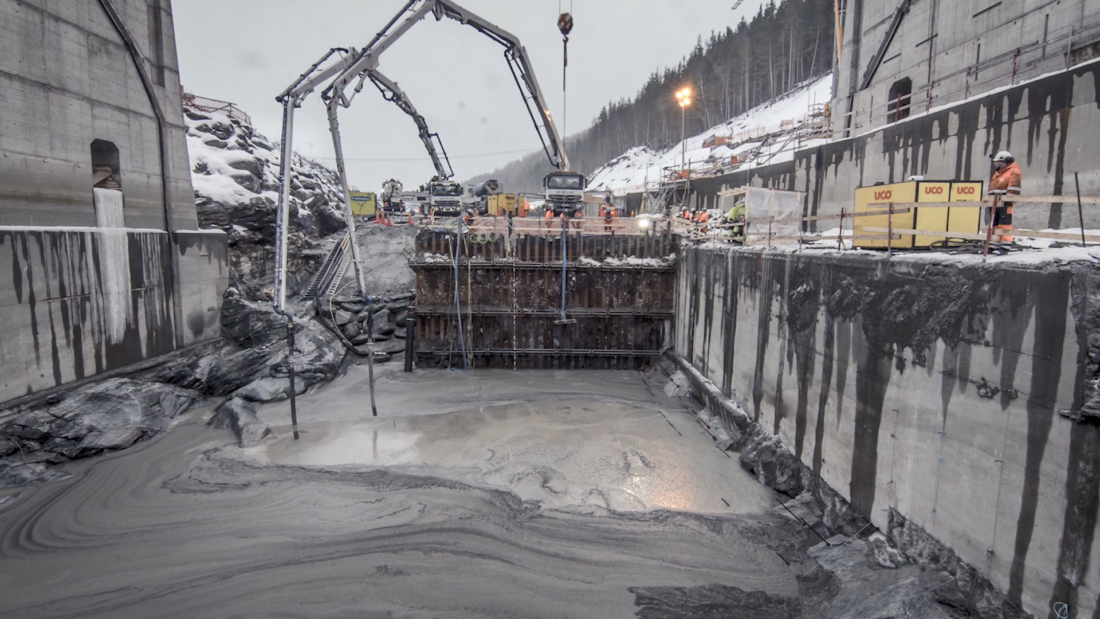 5632 kubikkmeter med betong gikk med i betongstøpen som varte i 3,5 døgn. (Foto: Skanska Norge).
