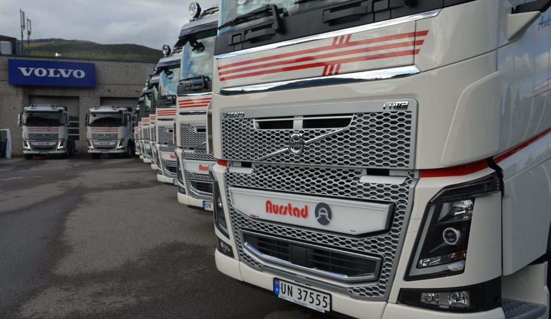 10 biler stilt opp for levering til kunden, Aurstad AS. (Foto: Volvo).