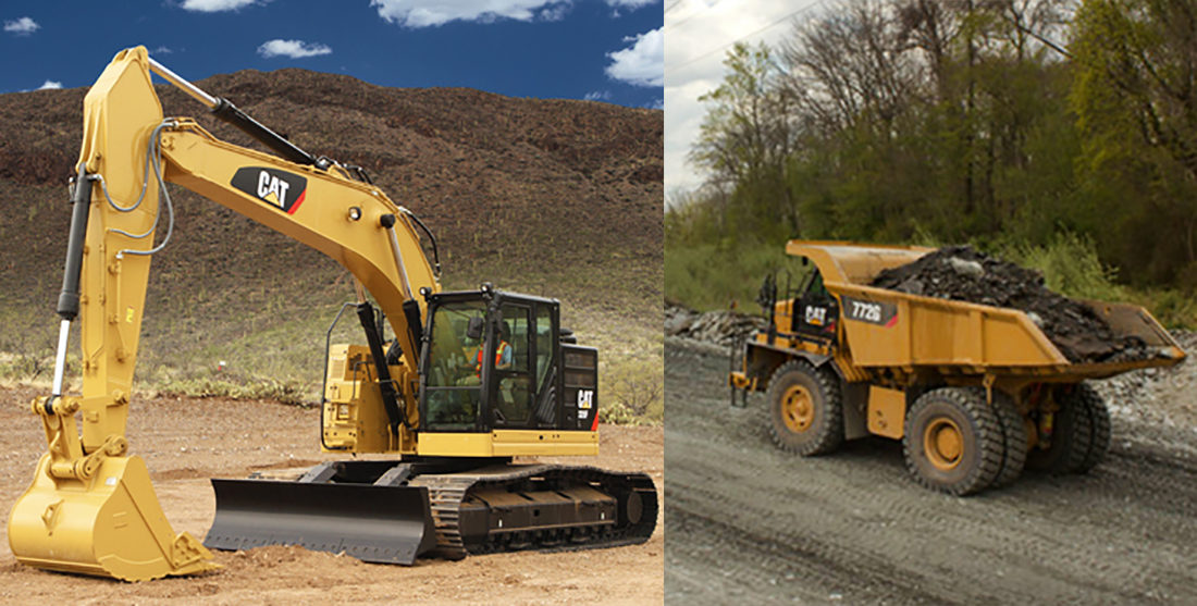 Risa Service har gått til innkjøp av en beltegraver av typen Cat 335FLCR med boreapplikasjon som er klargjort for betongspruting og vannspyling, samt fire tipptrucker av typen Cat 772G. (Foto: Pon Equipment).