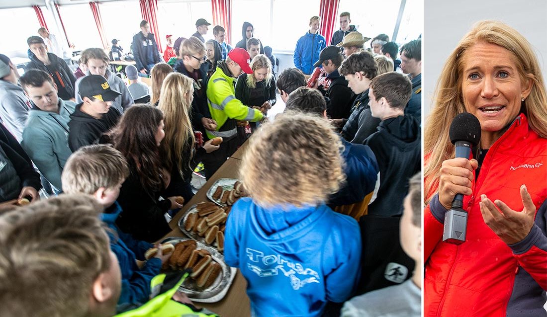 Julie M. Brodtkorb i MEF. Skoleelever fra Østfold i pølseservering på anleggstreff i Våler 2019.