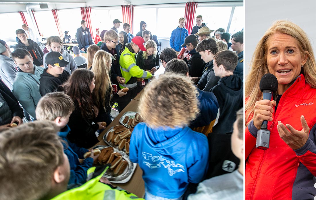 Julie M. Brodtkorb i MEF. Skoleelever fra Østfold i pølseservering på anleggstreff i Våler 2019.