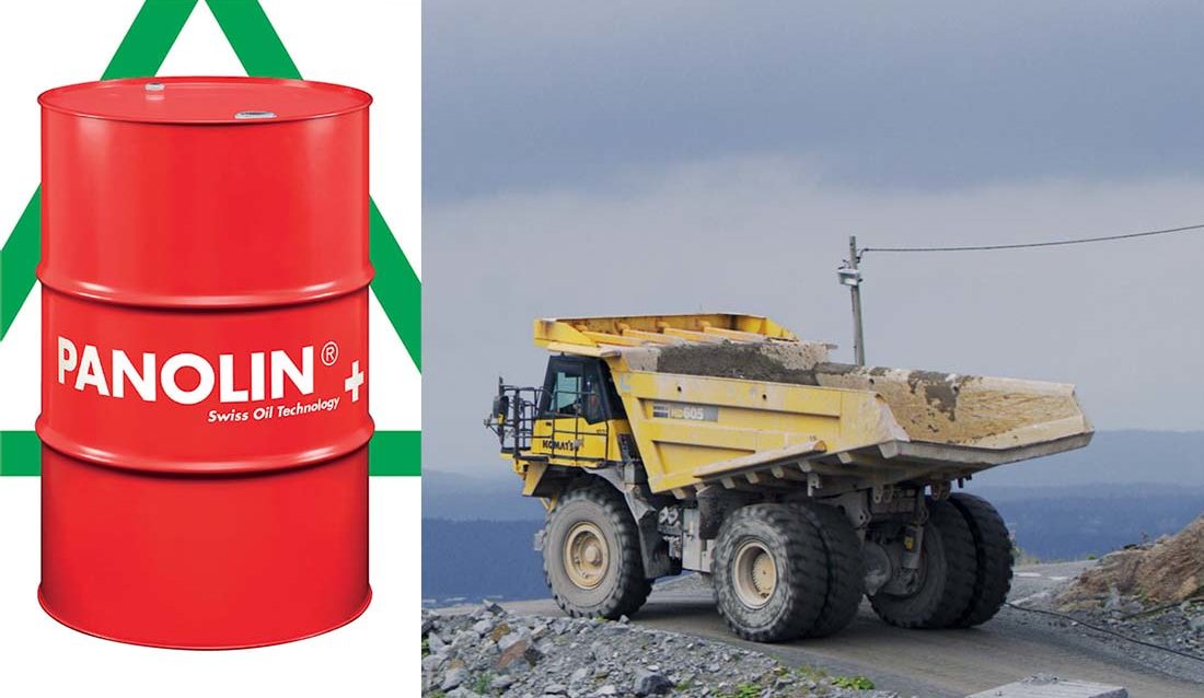 Tipptruck og et fat med Panolin smøreolje