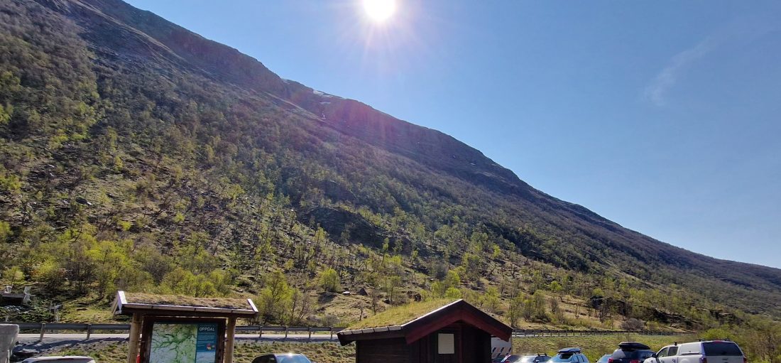 Her er området hvor fangvollen skal bygges. Den blir ca. 240 meter lang. (Foto: Ole-Andre Helgaas/Statens vegvesen)