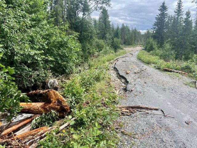 Skader på skogsbilvei. (Foto: Gudbrand Gulsvik)