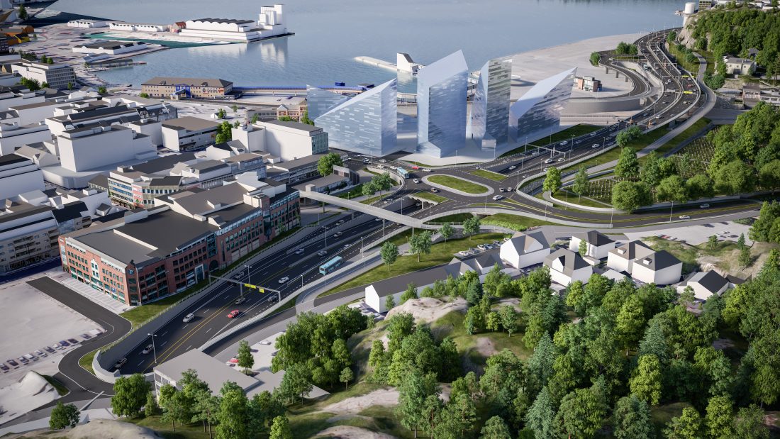 Nytt veianlegg slik det er planlagt å se ut når det er ferdig. (Illustrasjon: Statens vegvesen/Rambøll)