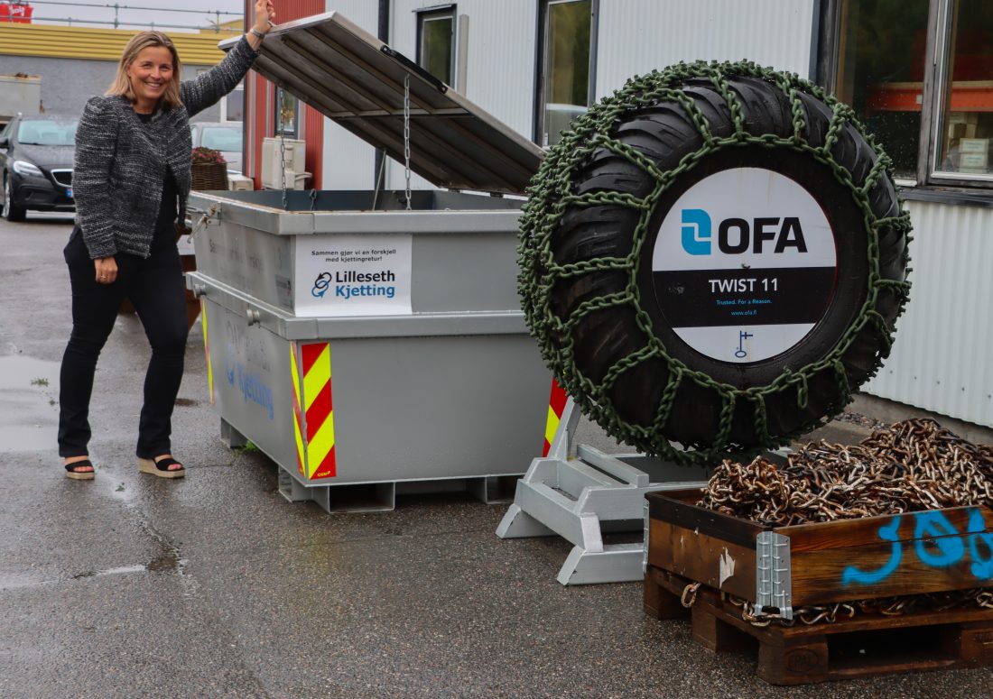Lilleseth Kjetting har returordning for kjetting. Kjettingene kan leveres i containere som vil bli stasjonert hos forhandlerne. Ved å returnere gamle kjettinger får man rabatt ved kjøp av nye. (Foto: Njål Hagen)