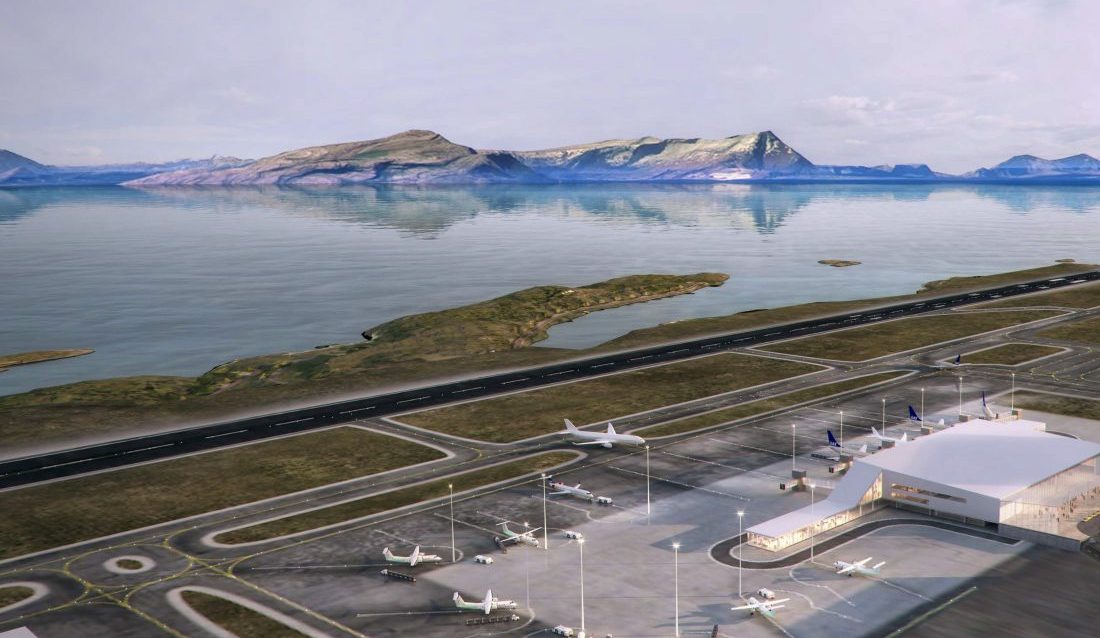Peab Anlegg skal med sine samarbeidspartnere bygge rullebaner, taksebaner og flyoppstillingsplassene på nye Bodø lufthavn. (Illustrasjon: Avinor)
